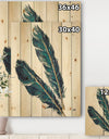 Gold Indigo Feathers III - Modern Bohemian Print on Natural Pine Wood