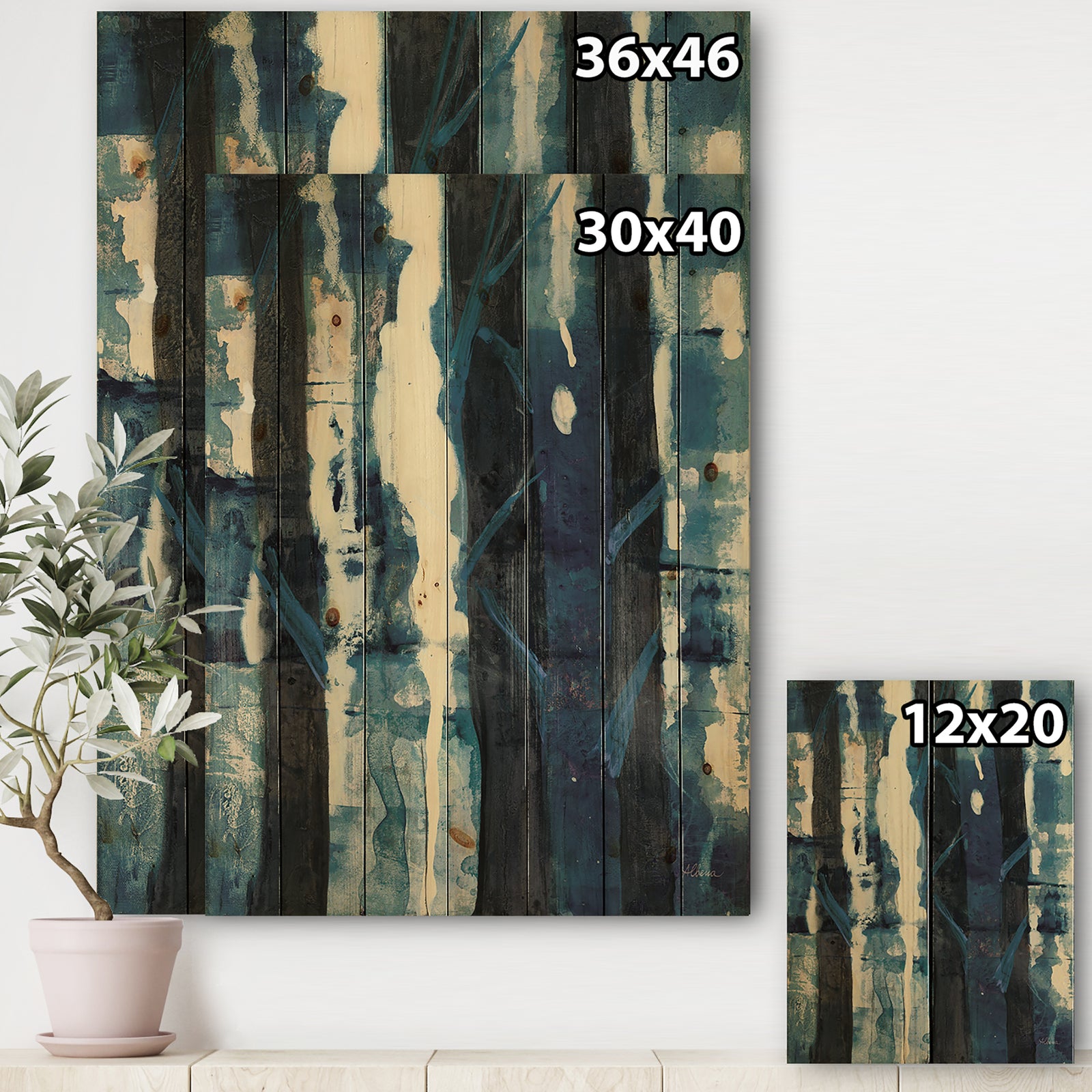 Deep Woods II Indigo - Country Charm Print on Natural Pine Wood