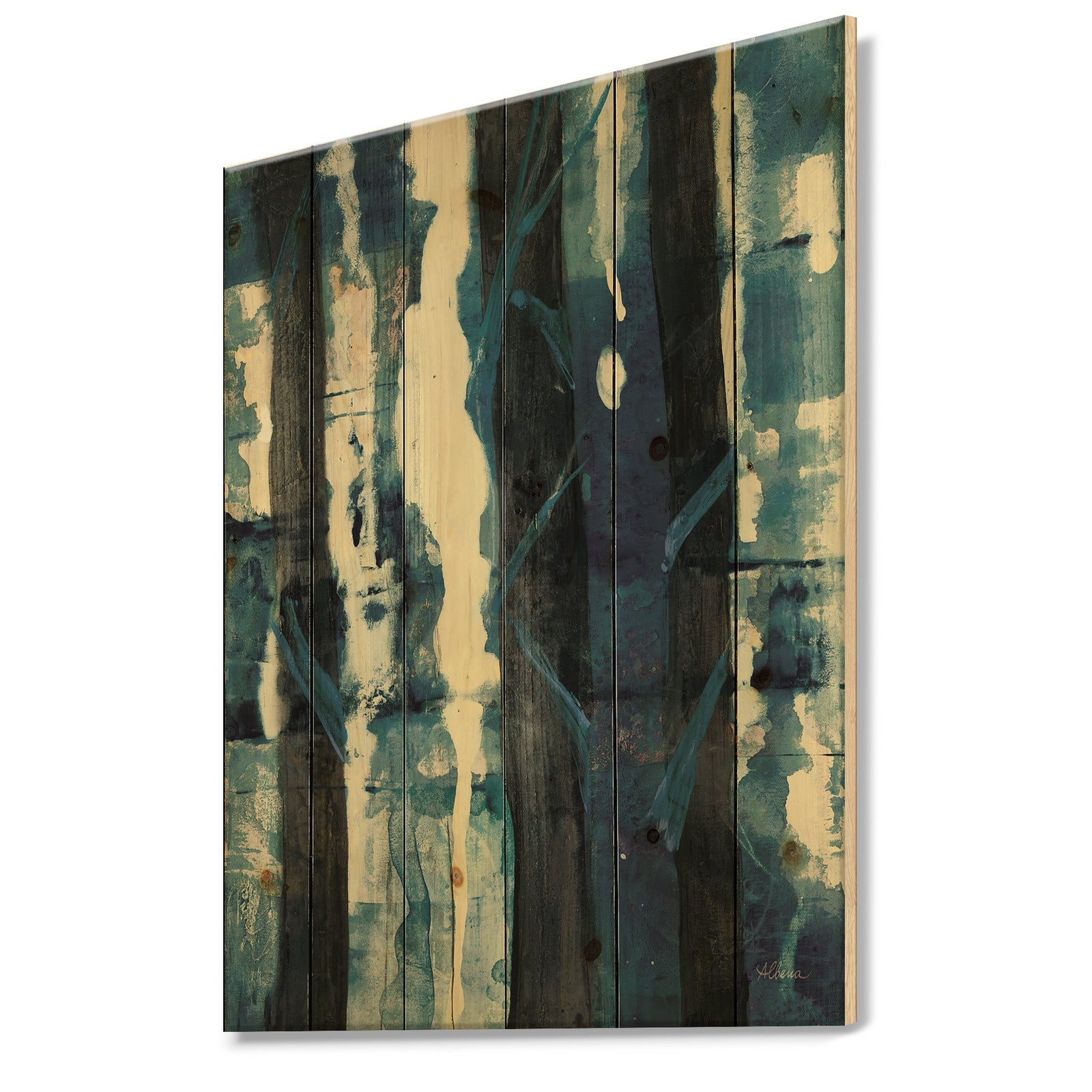 Deep Woods II Indigo - Country Charm Print on Natural Pine Wood