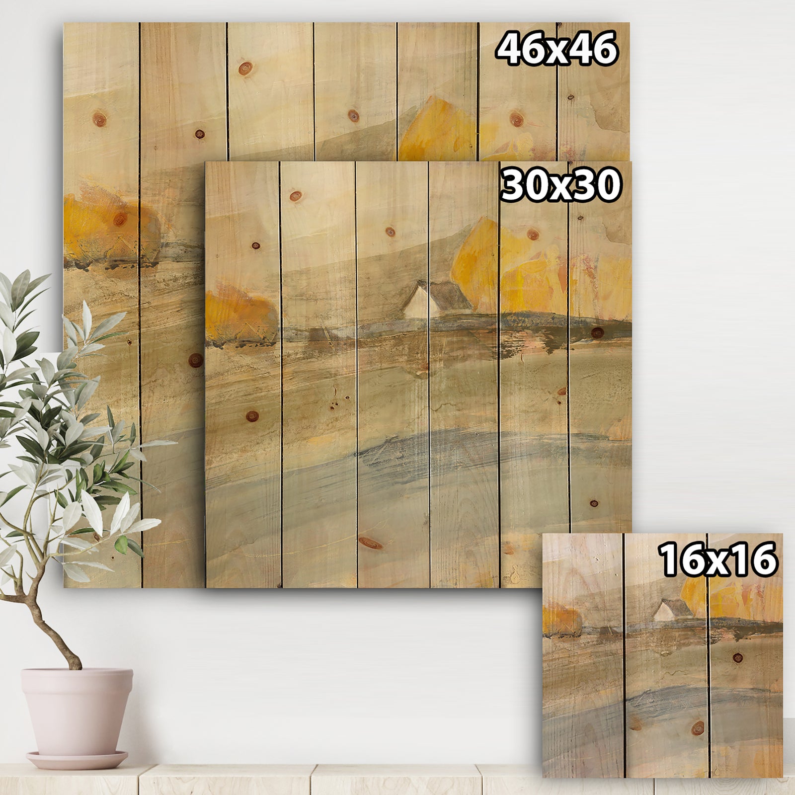 Coming on Farmhouse Landscape - Traditional Print on Natural Pine Wood