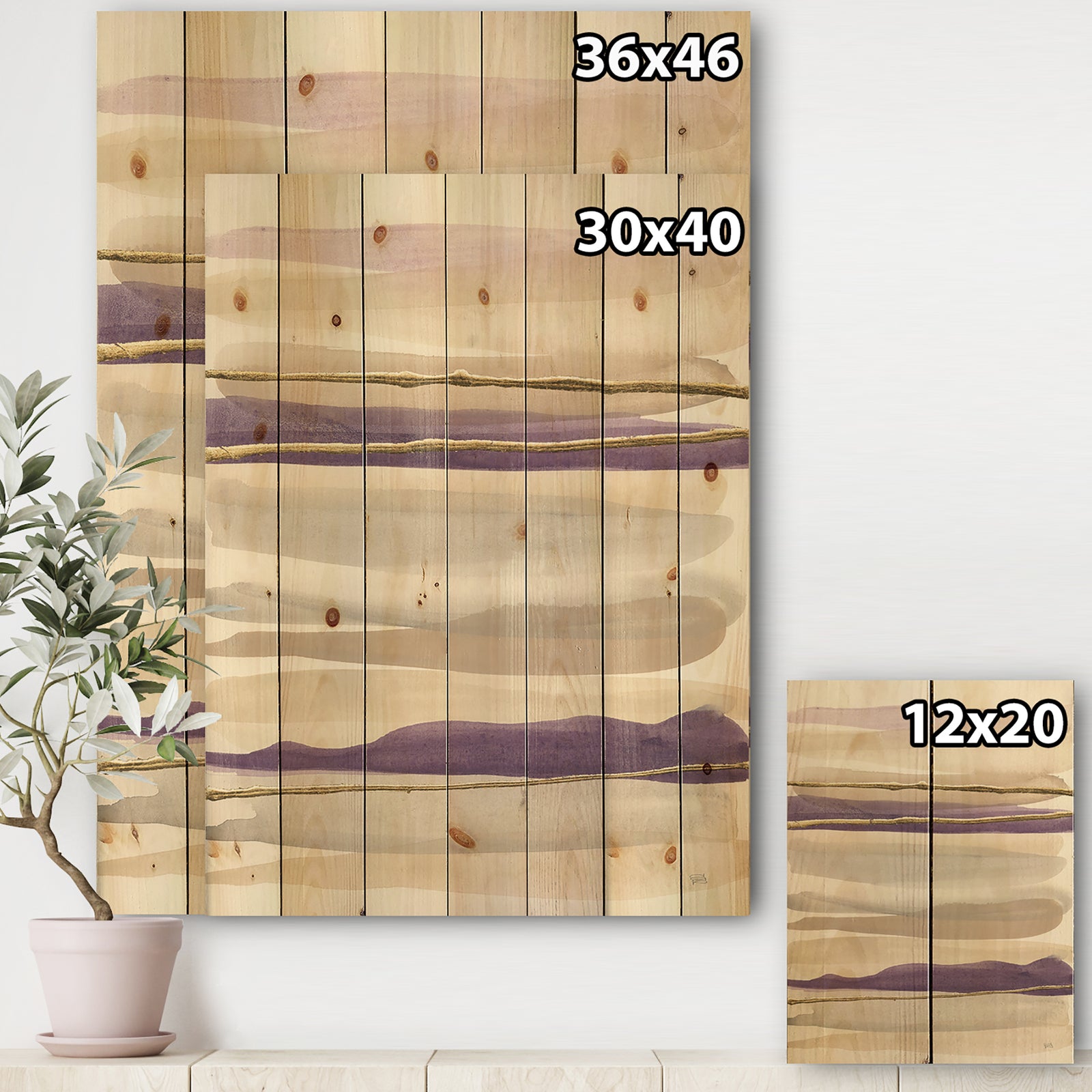 Shape of Glam Purple I - Shabby Chic Print on Natural Pine Wood