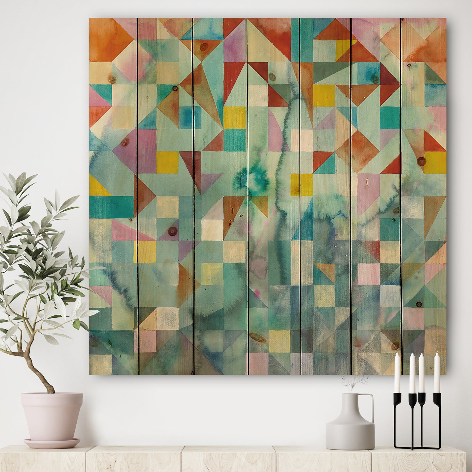 Modern Patchwork - Modern & Contemporary Print on Natural Pine Wood