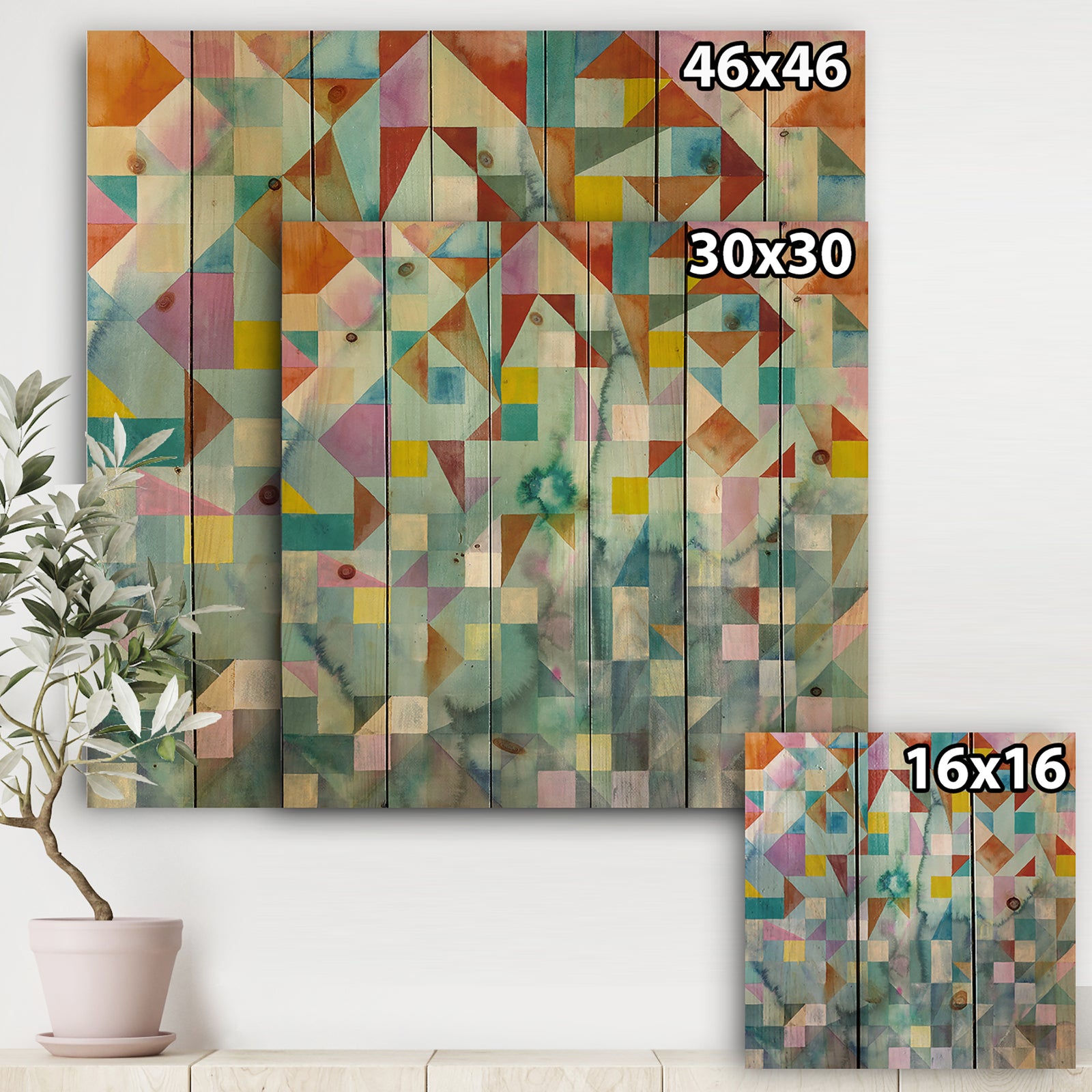 Modern Patchwork - Modern & Contemporary Print on Natural Pine Wood
