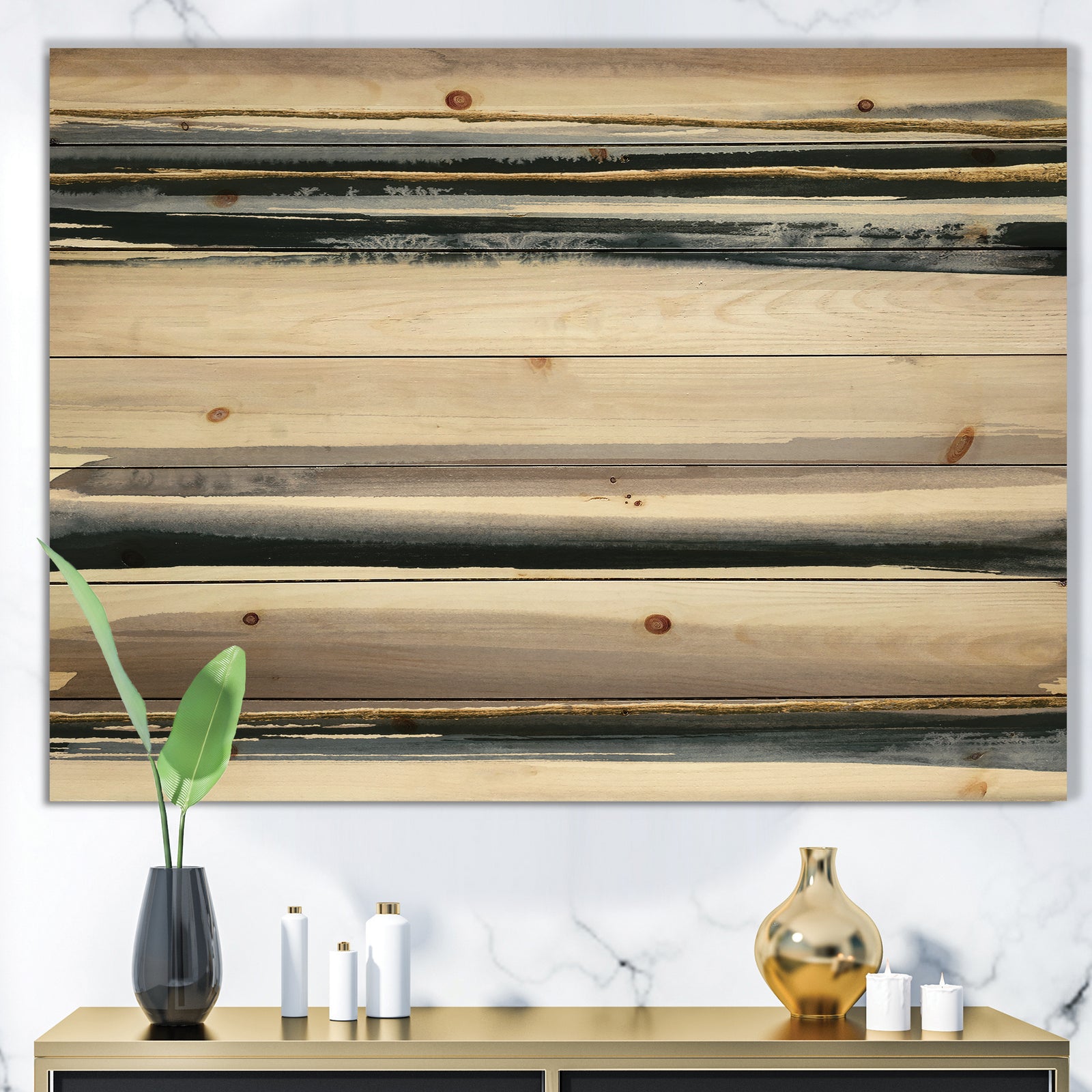 Gold Watercolor Amethyst II - Modern & Contemporary Print on Natural Pine Wood