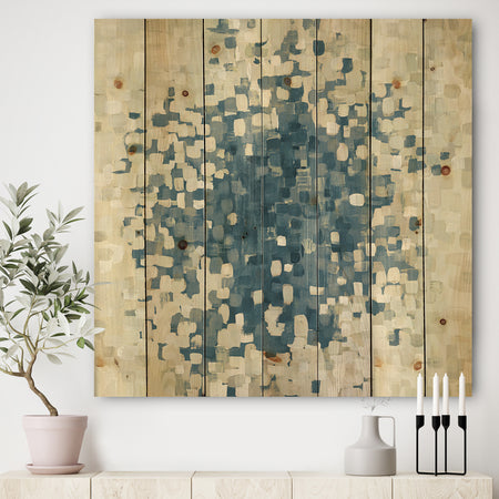 Geometric Blue Spots - Modern & Contemporary Print on Natural Pine Wood