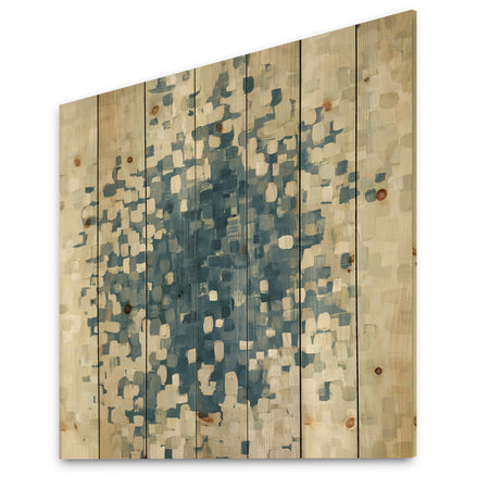 Geometric Blue Spots - Modern & Contemporary Print on Natural Pine Wood