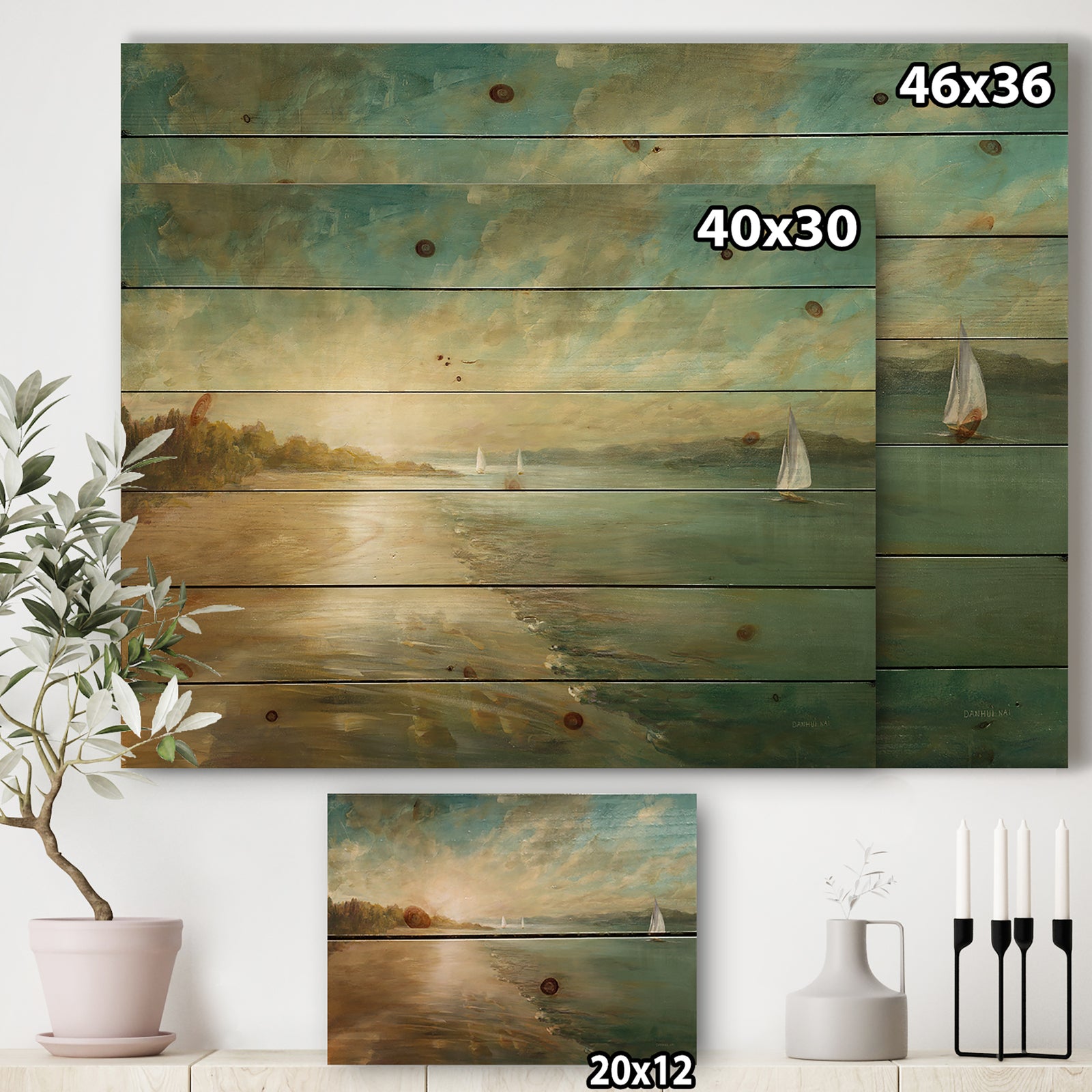 Coastal Pastel Horizon - Nautical & Coastal Print on Natural Pine Wood