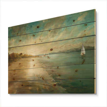 Coastal Pastel Horizon - Nautical & Coastal Print on Natural Pine Wood