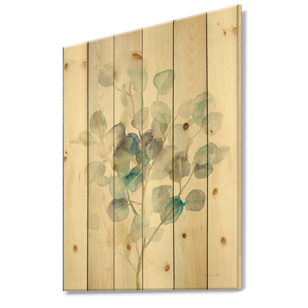 Eucalyptus leaves I - Farmhouse Print on Natural Pine Wood