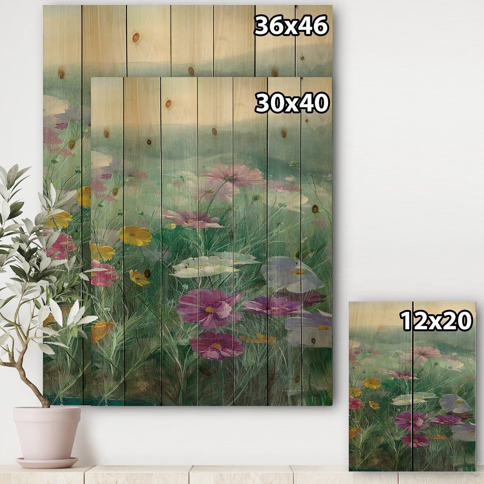 Cosmos at Dawn III - Farmhouse Print on Natural Pine Wood