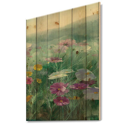 Cosmos at Dawn III - Farmhouse Print on Natural Pine Wood