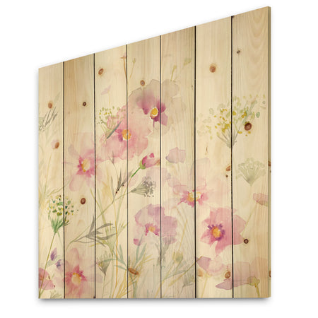 Shabby Flower IV - Farmhouse Print on Natural Pine Wood