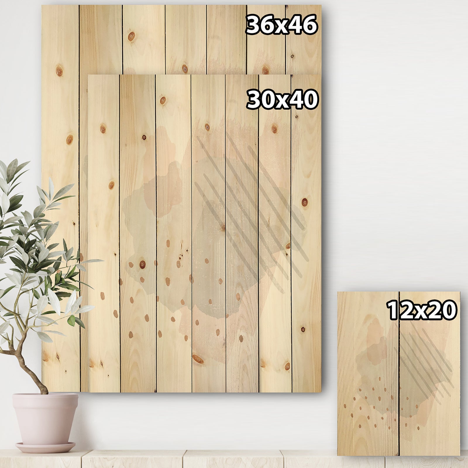 Watercolor Minimal Blush I - Transitional Print on Natural Pine Wood