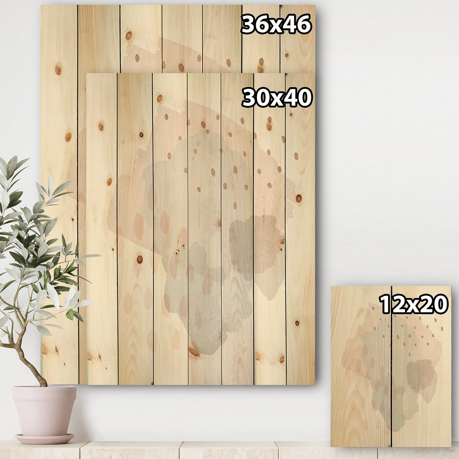 Watercolor Minimal Blush II - Transitional Print on Natural Pine Wood