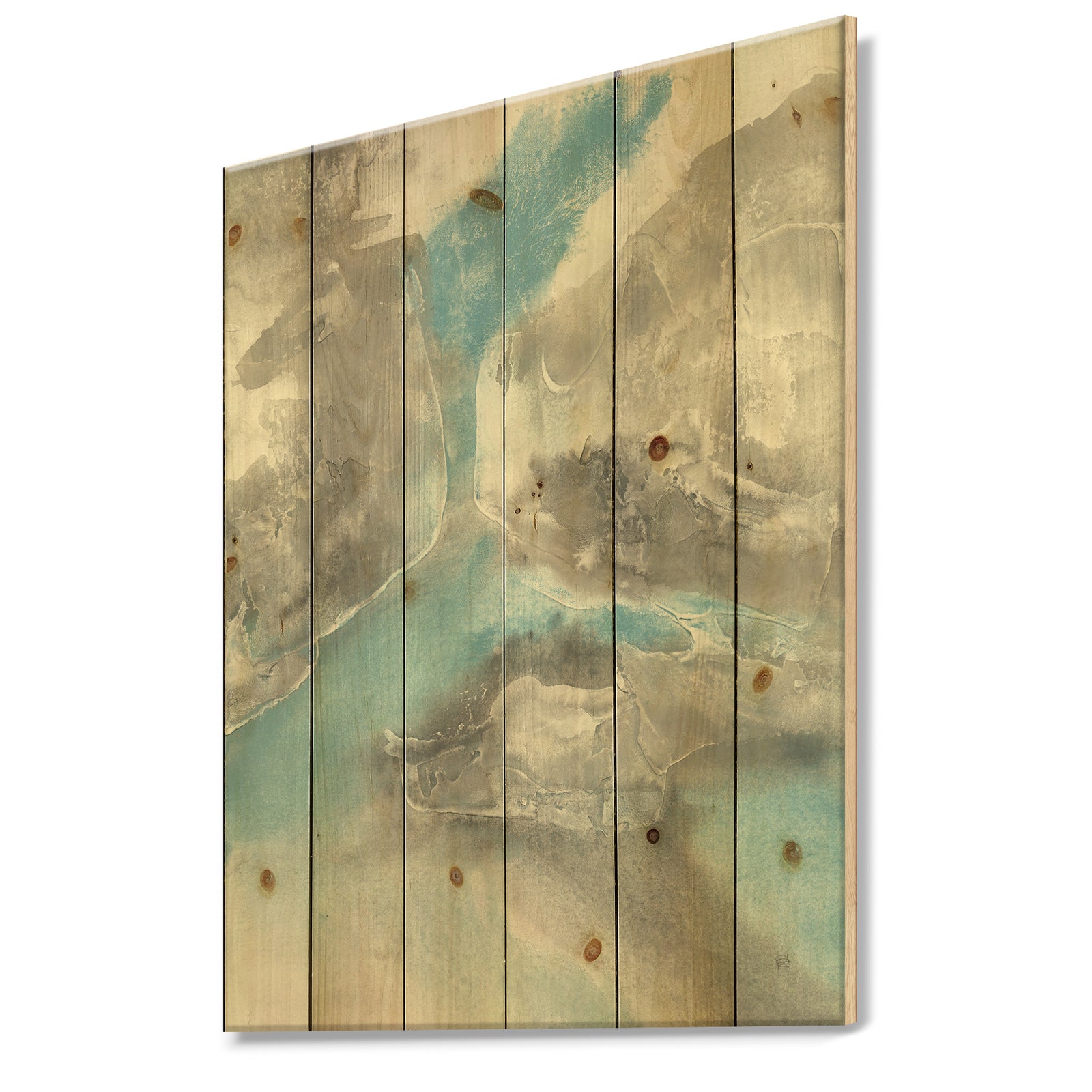 Watercolor Minimal Blue Tones II - Mid-Century Modern Print on Natural Pine Wood