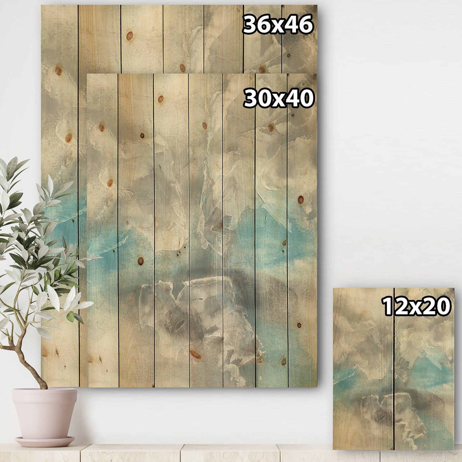 Watercolor Minimal Blue Tones I - Mid-Century Modern Print on Natural Pine Wood