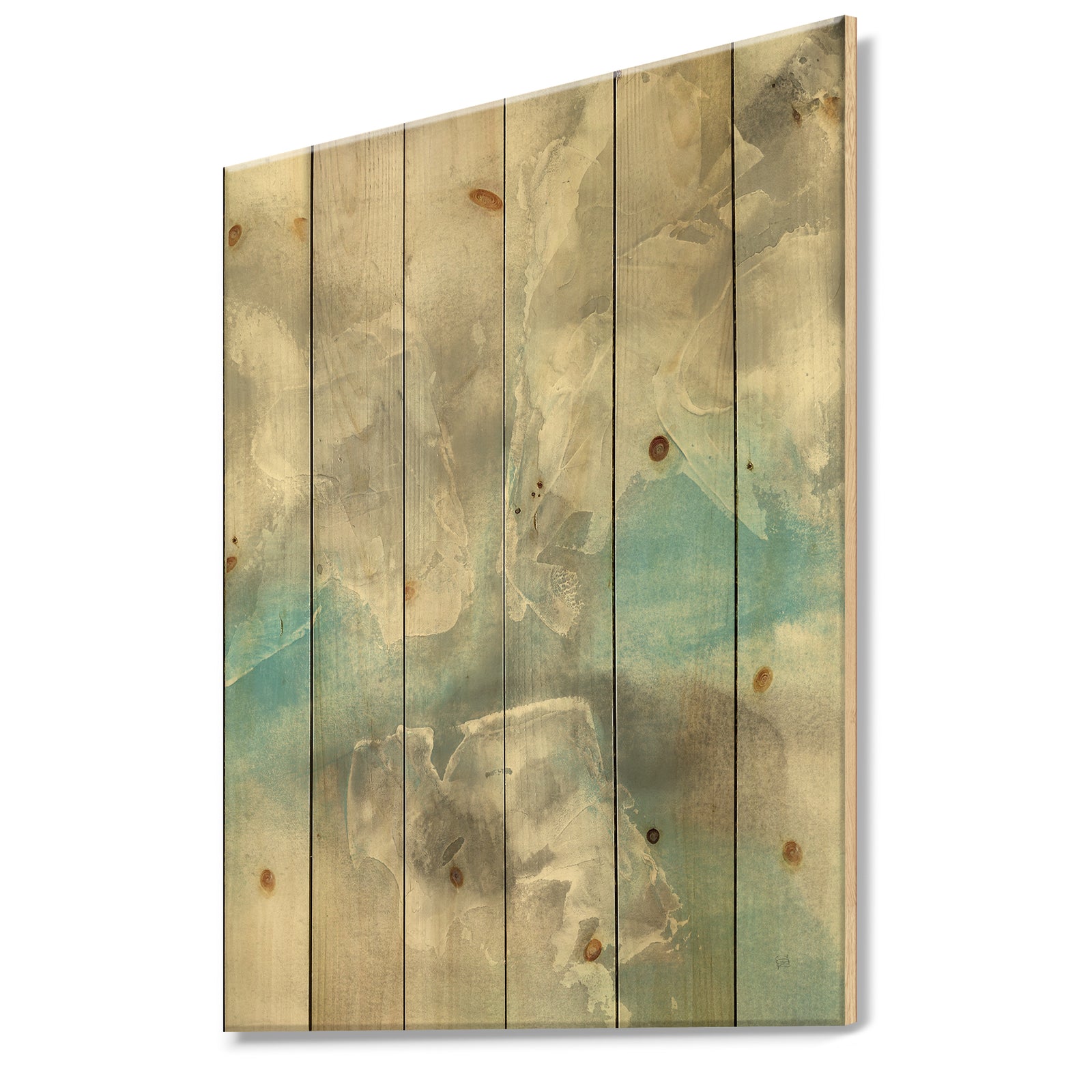 Watercolor Minimal Blue Tones I - Mid-Century Modern Print on Natural Pine Wood