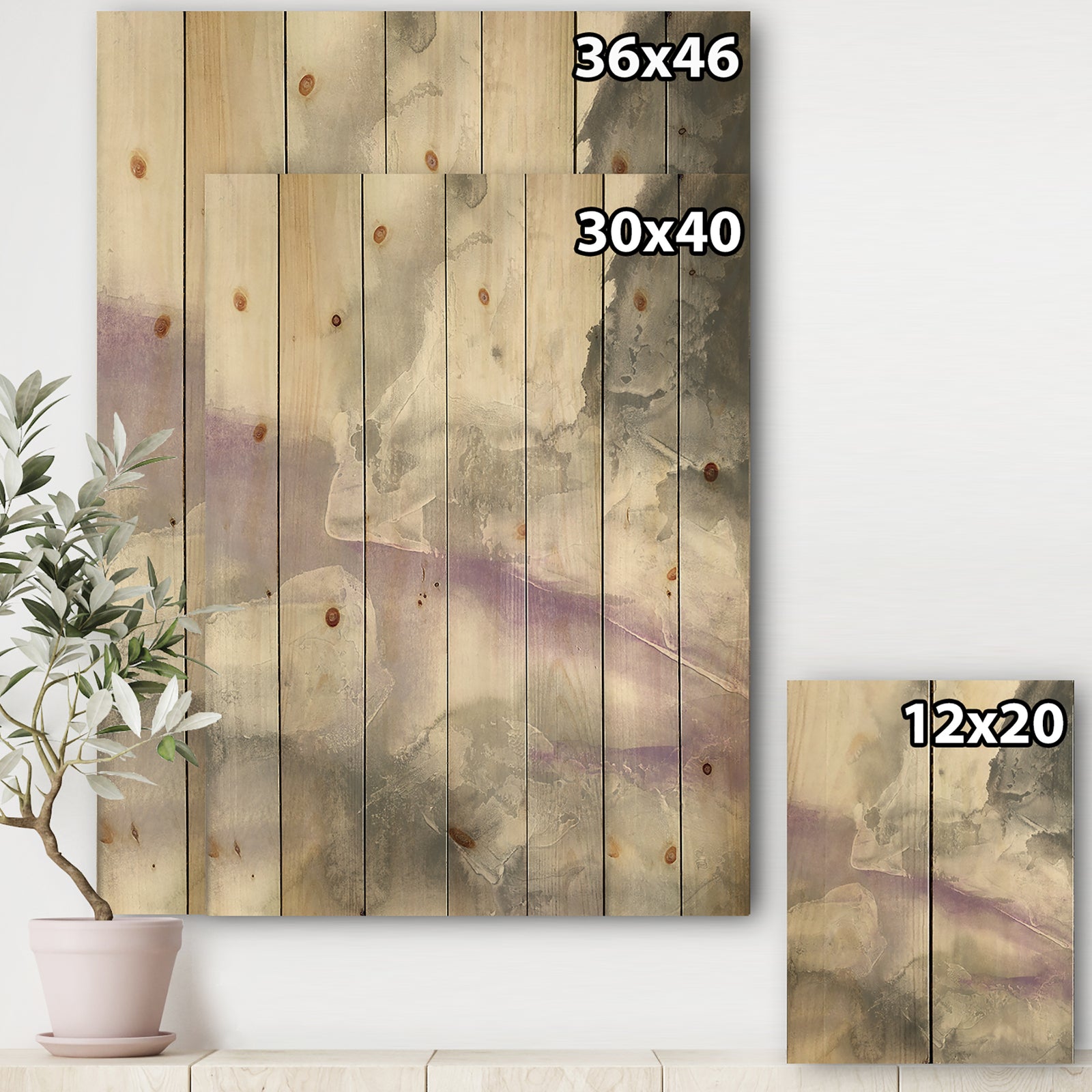 Watercolor Minimal Purple Tones I - Modern Farmhouse Print on Natural Pine Wood