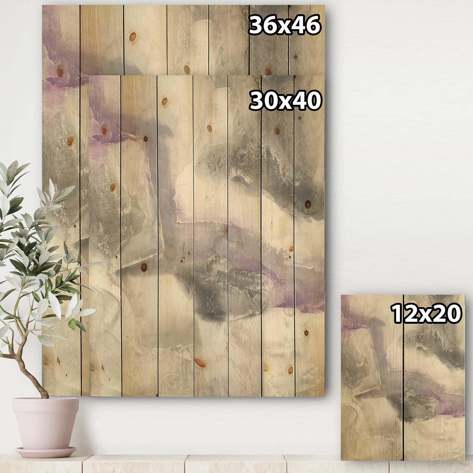 Watercolor Minimal Purple Tones II - Modern Farmhouse Print on Natural Pine Wood