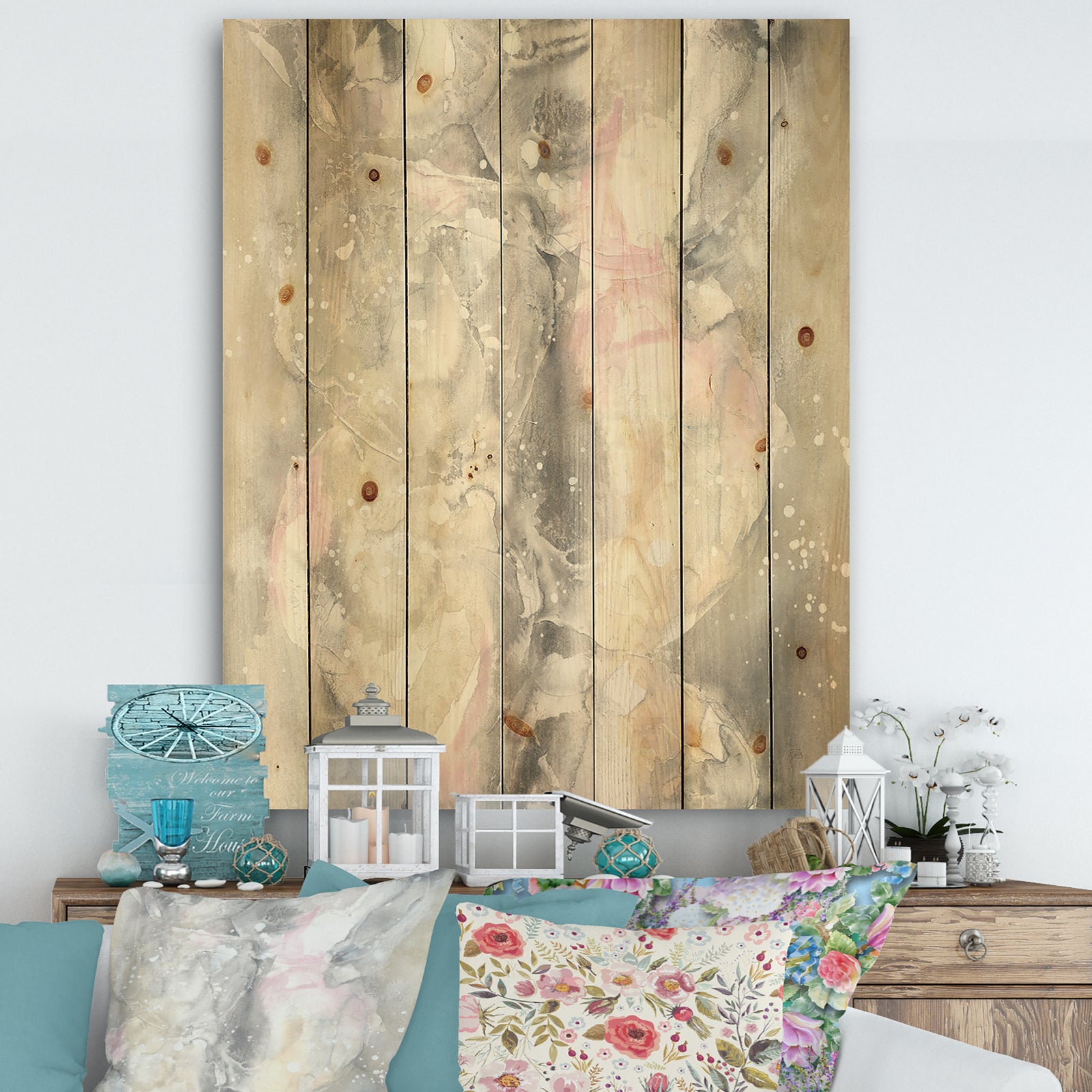 Watercolor Snowflakes II - Modern Farmhouse Print on Natural Pine Wood