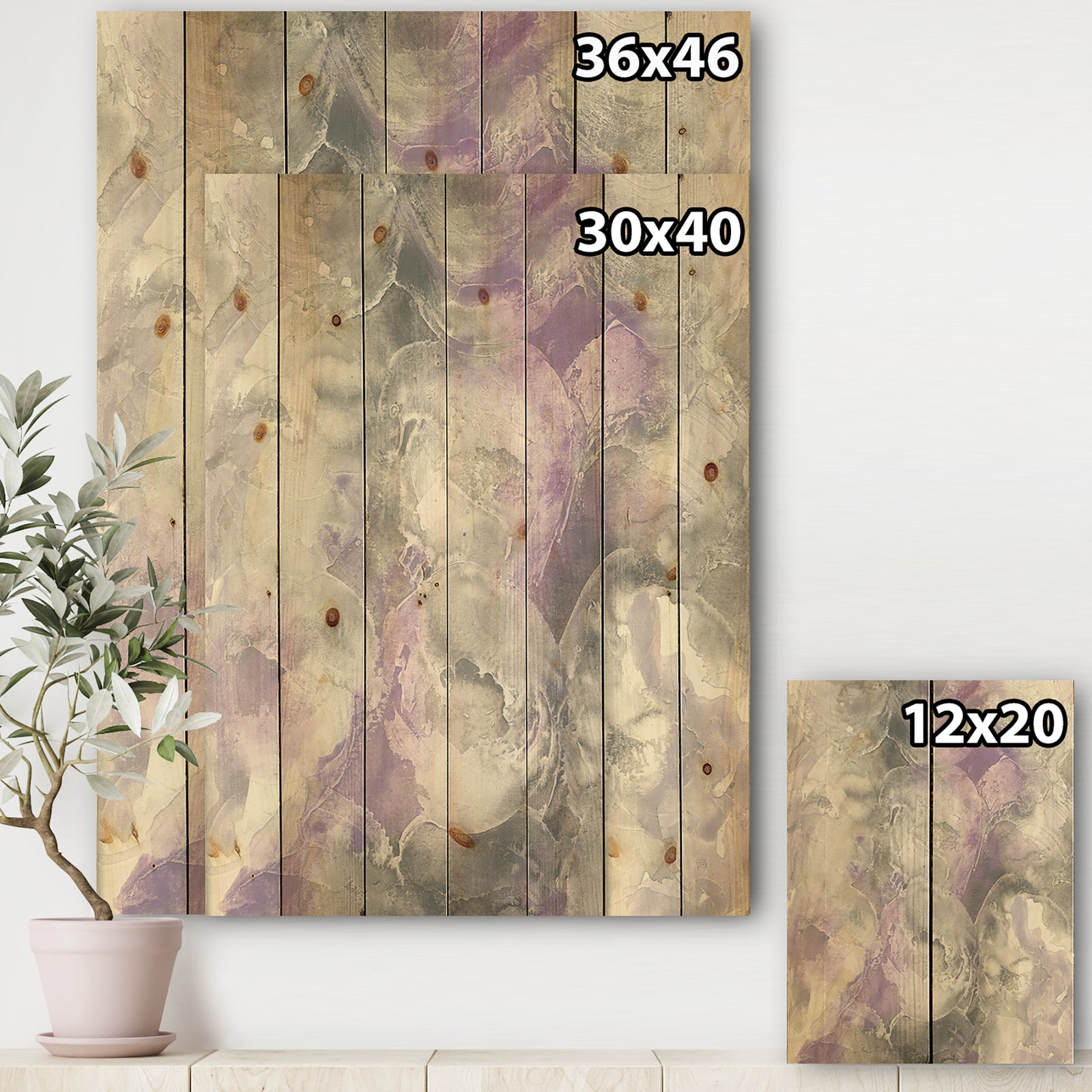 Porch & Den Watercolor Minimal Purple Tones III - Farmhouse Print on Natural Pine Wood