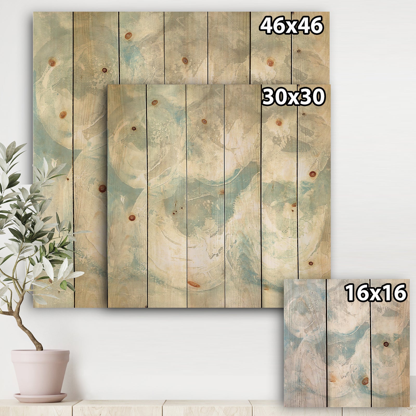 Pale Blue Shade IV - Modern Farmhouse Print on Natural Pine Wood