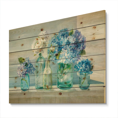 Coastl Flowers Bouquets - Nautical & Coastal Print on Natural Pine Wood