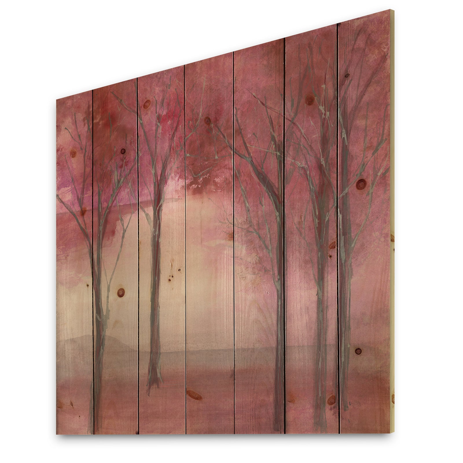 Shabby Pink Under the Trees - Shabby Chic Print on Natural Pine Wood