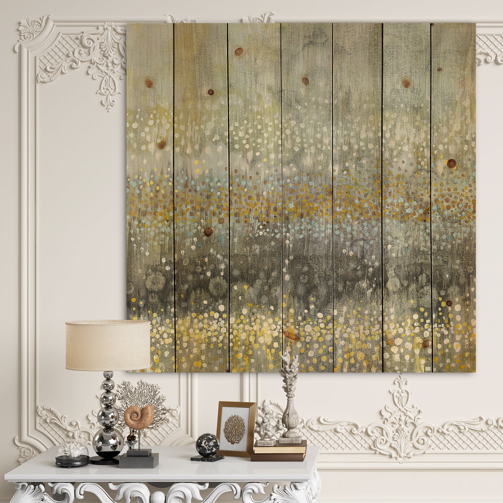 Glam Rain Abstract III - Modern & Contemporary Print on Natural Pine Wood