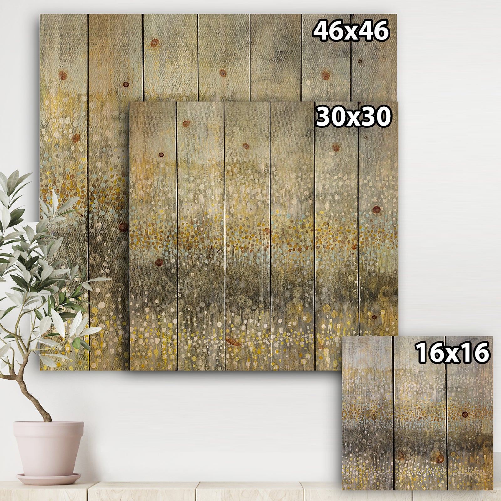 Glam Rain Abstract IV - Modern & Contemporary Print on Natural Pine Wood
