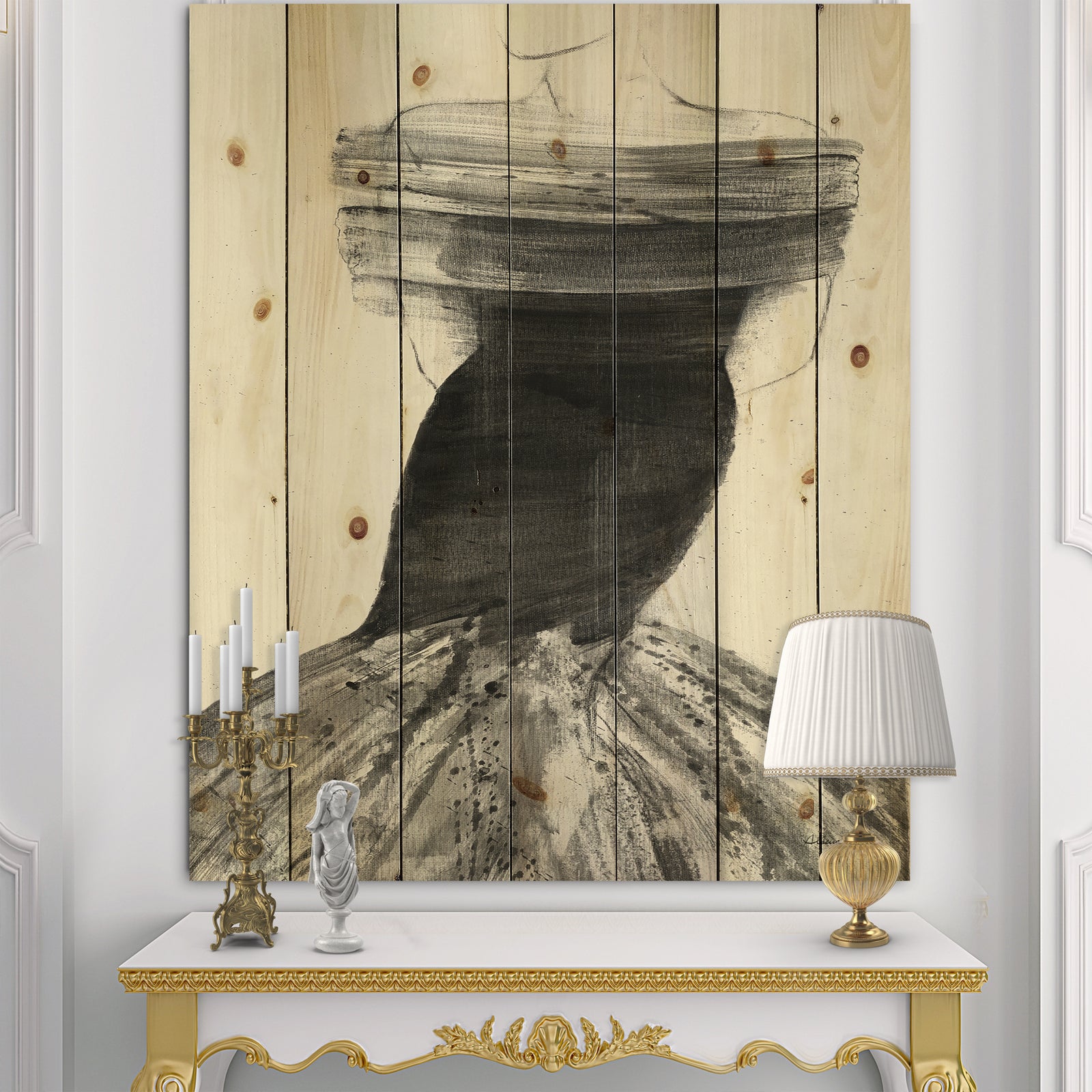 Glam and Fashion Feminine IV - Fashion Figures Print on Natural Pine Wood