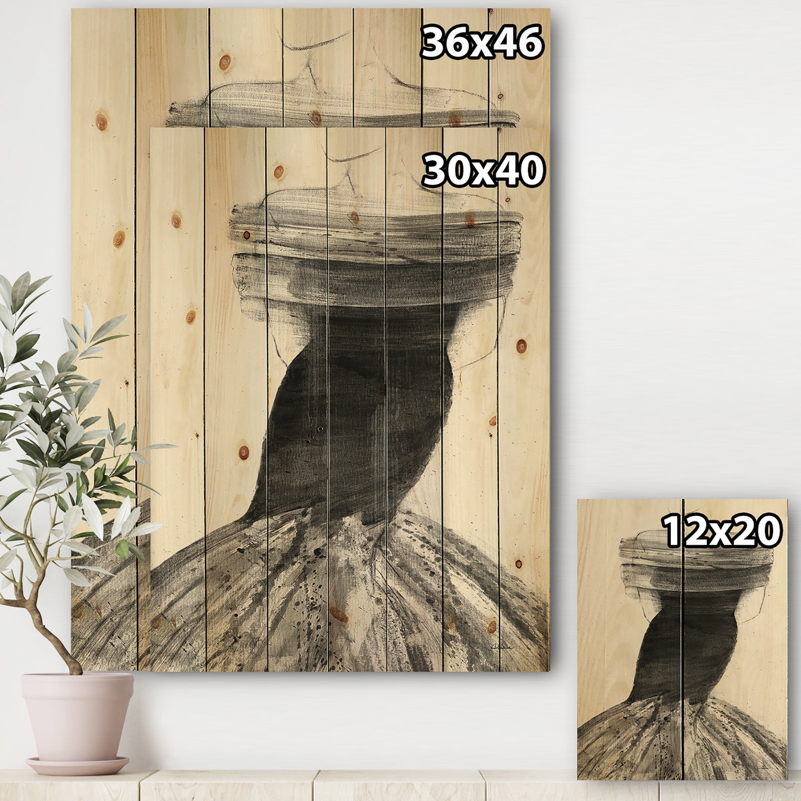 Glam and Fashion Feminine IV - Fashion Figures Print on Natural Pine Wood