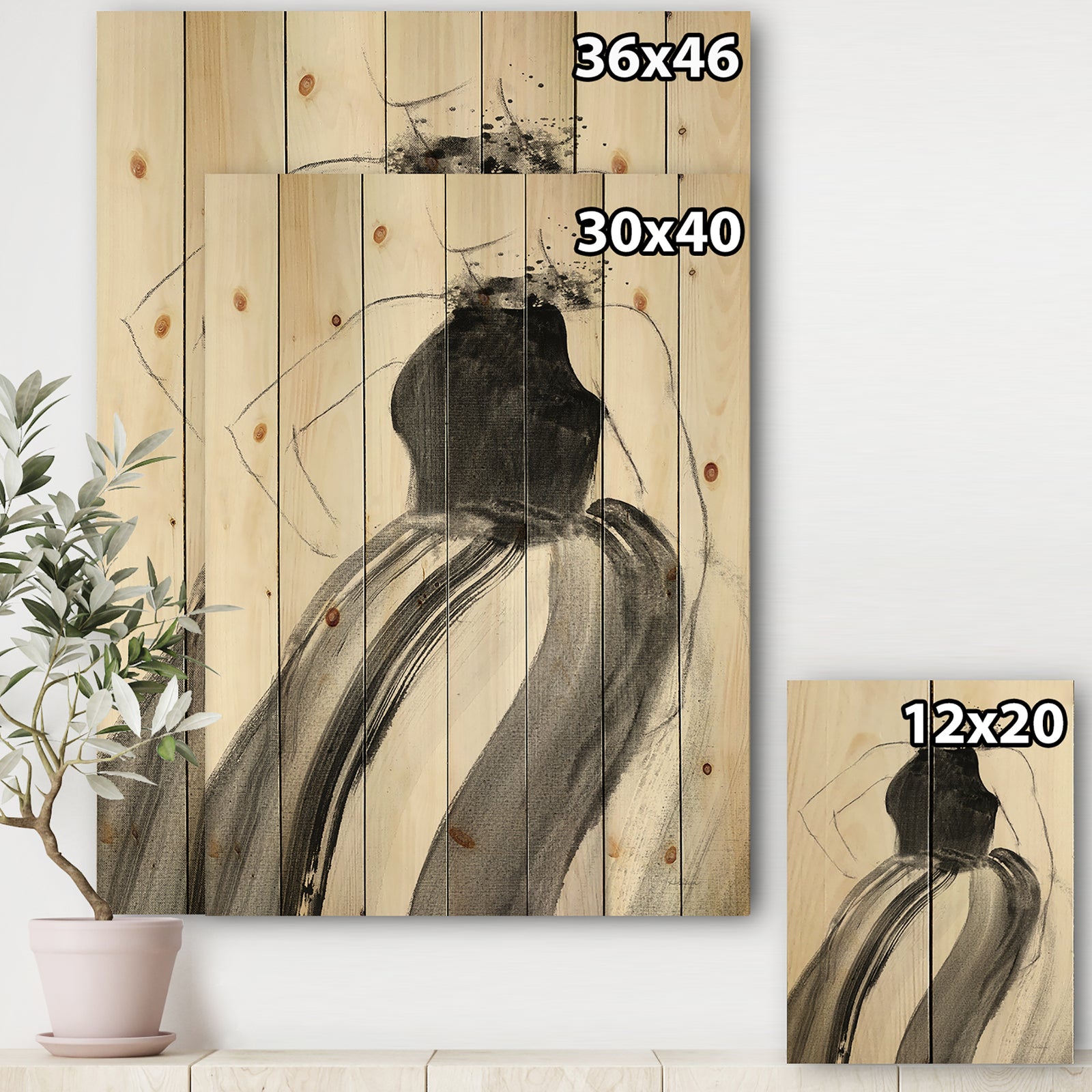 Glam and Fashion Feminine II - Fashion Figures Print on Natural Pine Wood