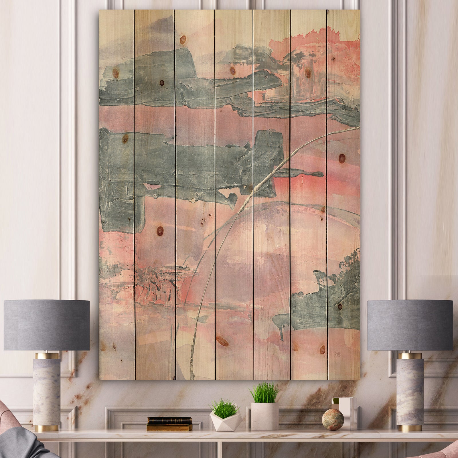 Durty Shabby Pink Blush II - Shabby Chic Print on Natural Pine Wood