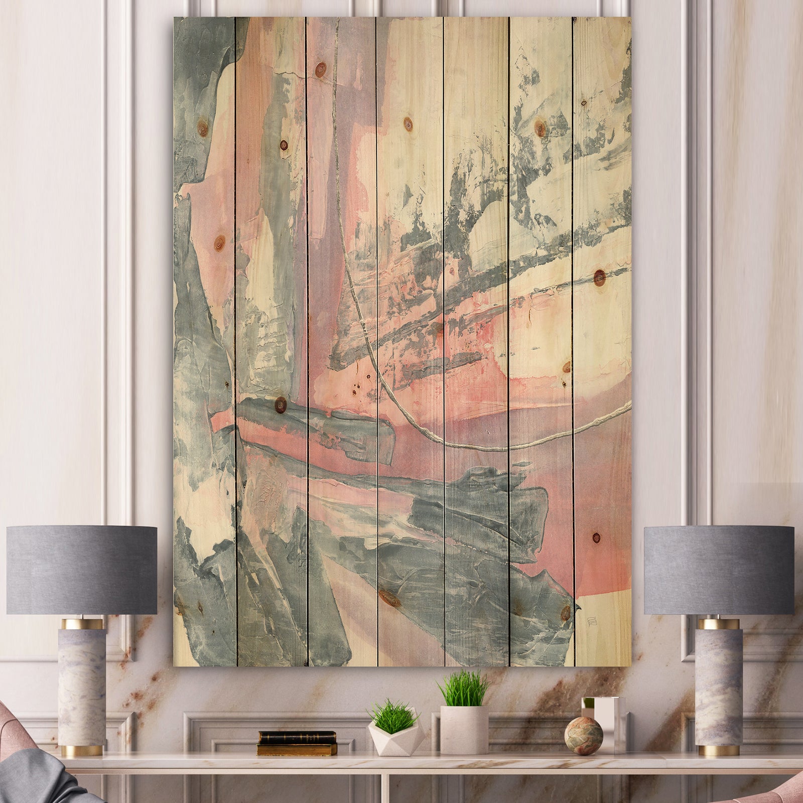 Durty Shabby Pink Blush I - Shabby Chic Print on Natural Pine Wood