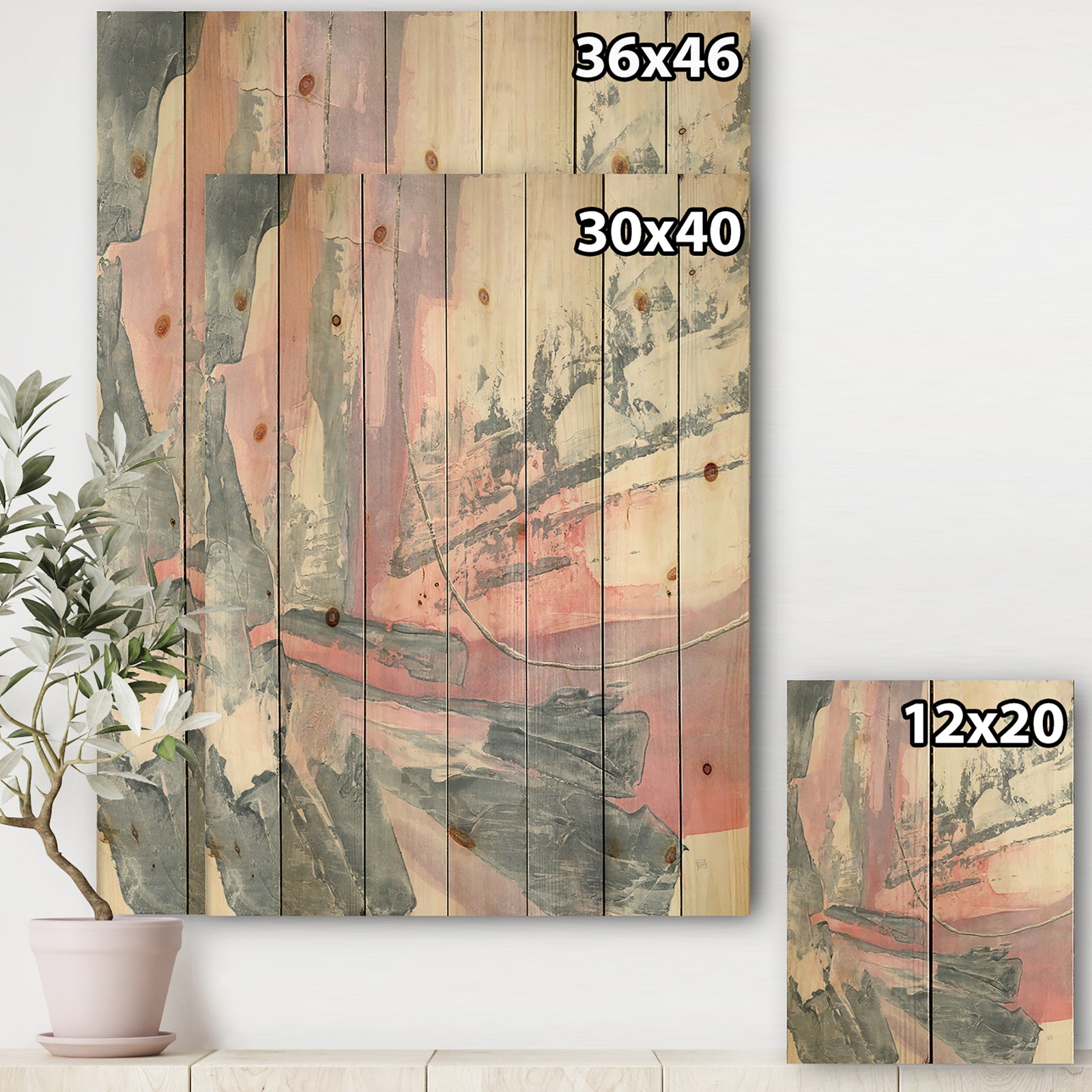 Durty Shabby Pink Blush I - Shabby Chic Print on Natural Pine Wood