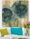Blue Floral Poppies III - Cottage Print on Natural Pine Wood