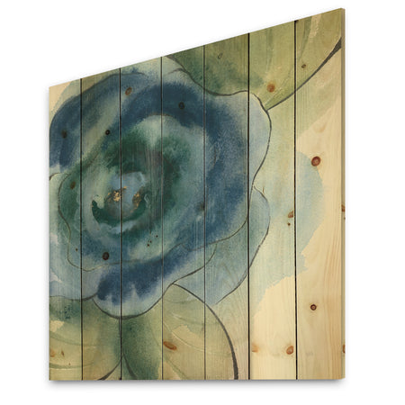 Blue Floral Poppies IV - Cottage Print on Natural Pine Wood