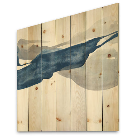 Gouache Sapphire on Gray II - Modern & Transitional Print on Natural Pine Wood