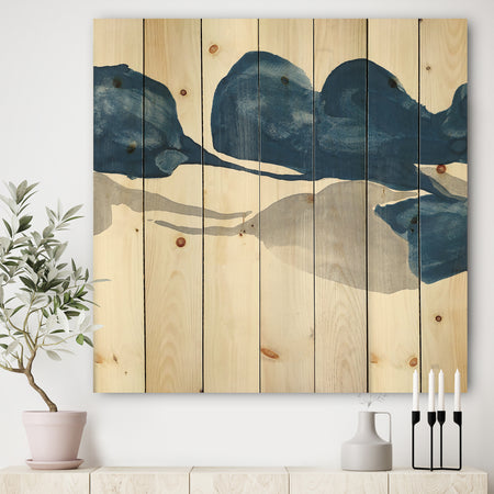 Gouache Sapphire on Gray III - Modern & Transitional Print on Natural Pine Wood