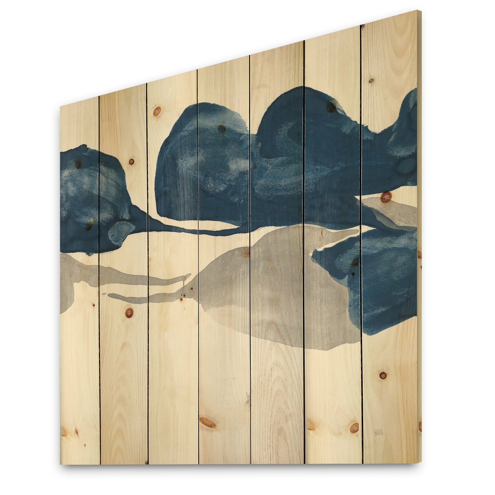 Gouache Sapphire on Gray III - Modern & Transitional Print on Natural Pine Wood