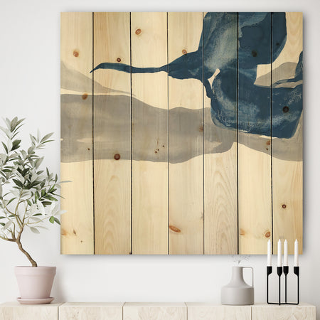 Gouache Sapphire on Gray IV - Modern & Transitional Print on Natural Pine Wood