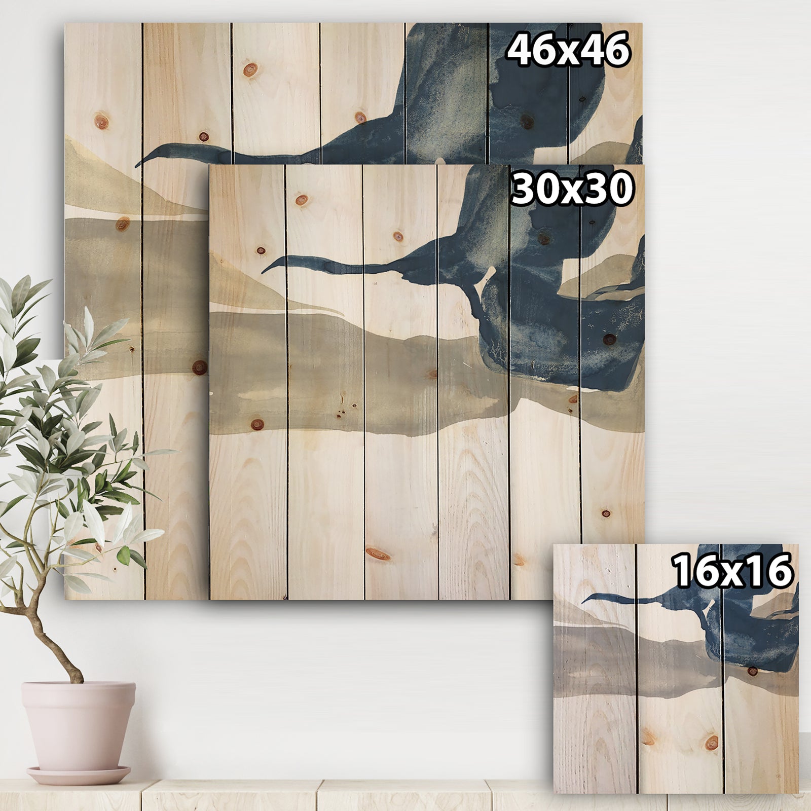 Gouache Sapphire on Gray IV - Modern & Transitional Print on Natural Pine Wood