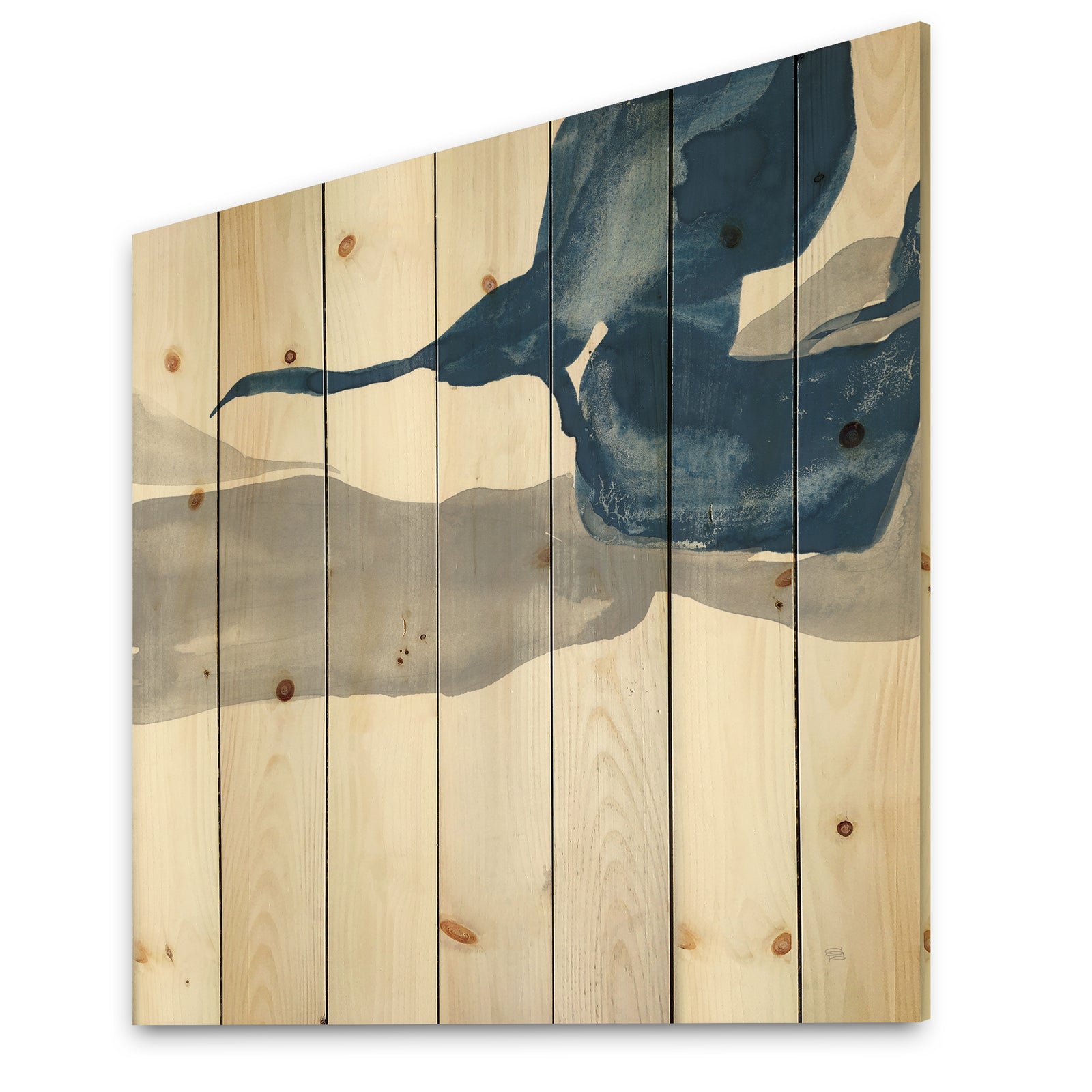 Gouache Sapphire on Gray IV - Modern & Transitional Print on Natural Pine Wood