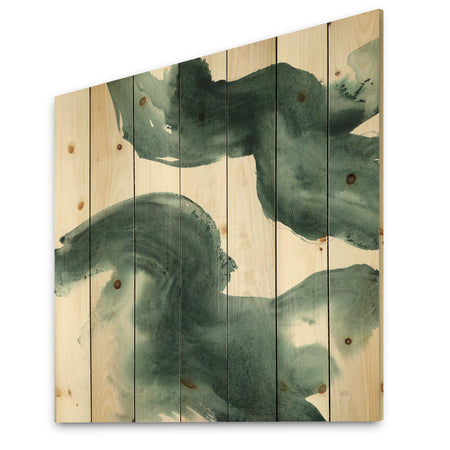 Gouache Green on Gray I - Modern & Transitional Print on Natural Pine Wood