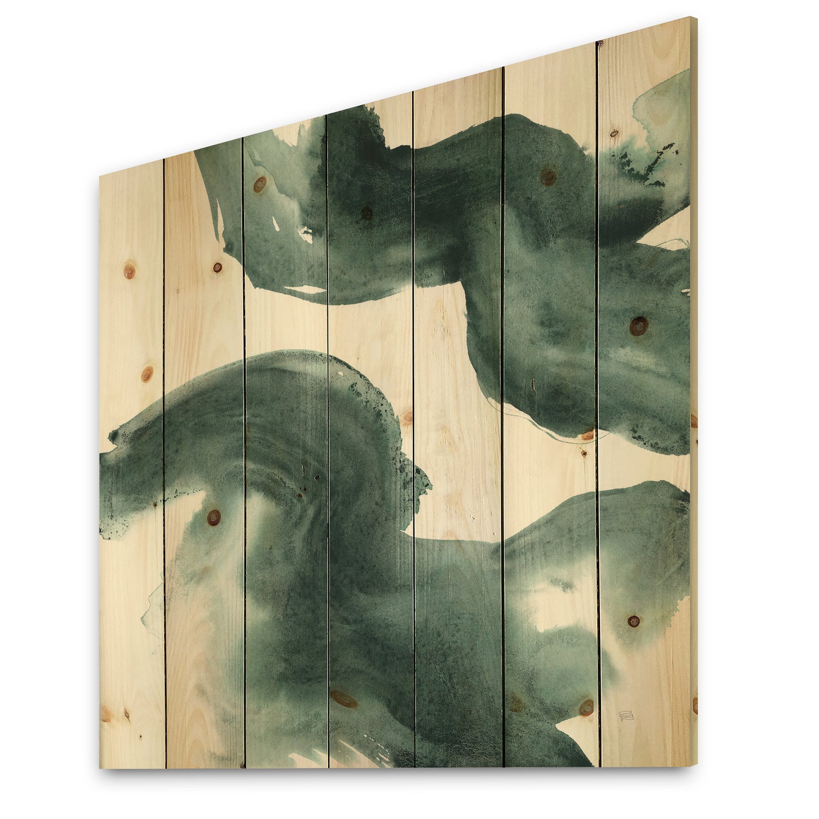 Gouache Green on Gray I - Modern & Transitional Print on Natural Pine Wood