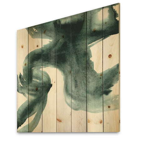 Gouache Green on Gray II - Modern & Transitional Print on Natural Pine Wood