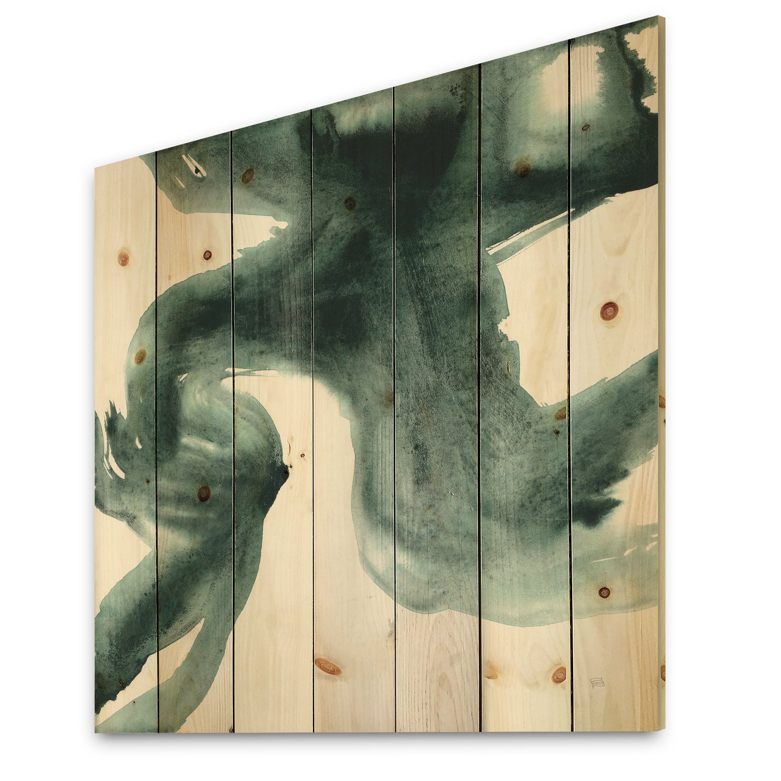 Gouache Green on Gray II - Modern & Transitional Print on Natural Pine Wood