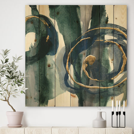 Mettalic Indigo and Gold III - Posh & Luxe Print on Natural Pine Wood