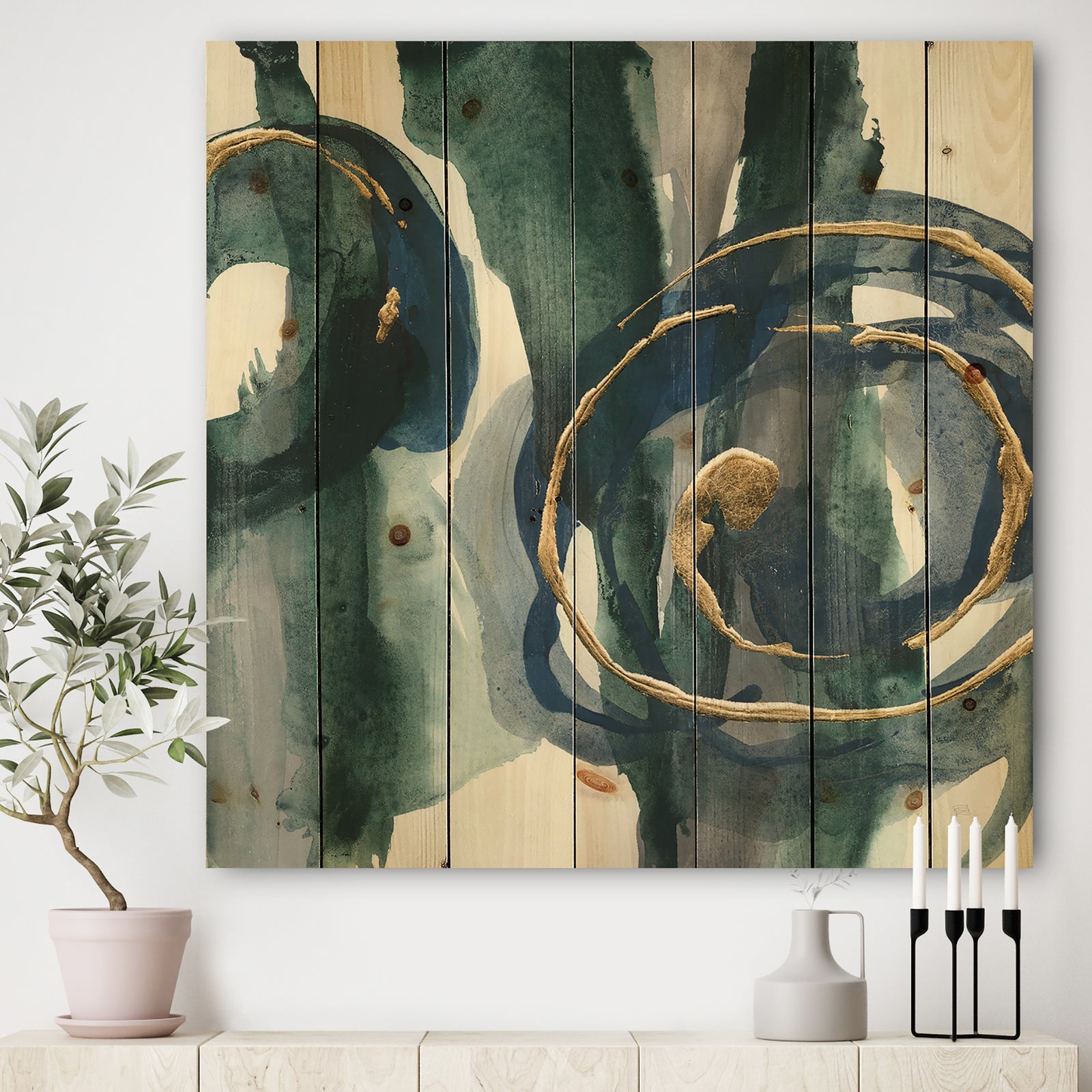 Mettalic Indigo and Gold III - Posh & Luxe Print on Natural Pine Wood